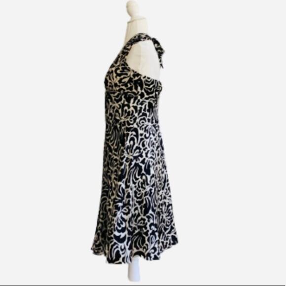 WHBM Halter Dress Black Cream Floral Sleeveless Silk Flowy Halter Dress Size 4 - Picture 7 of 15